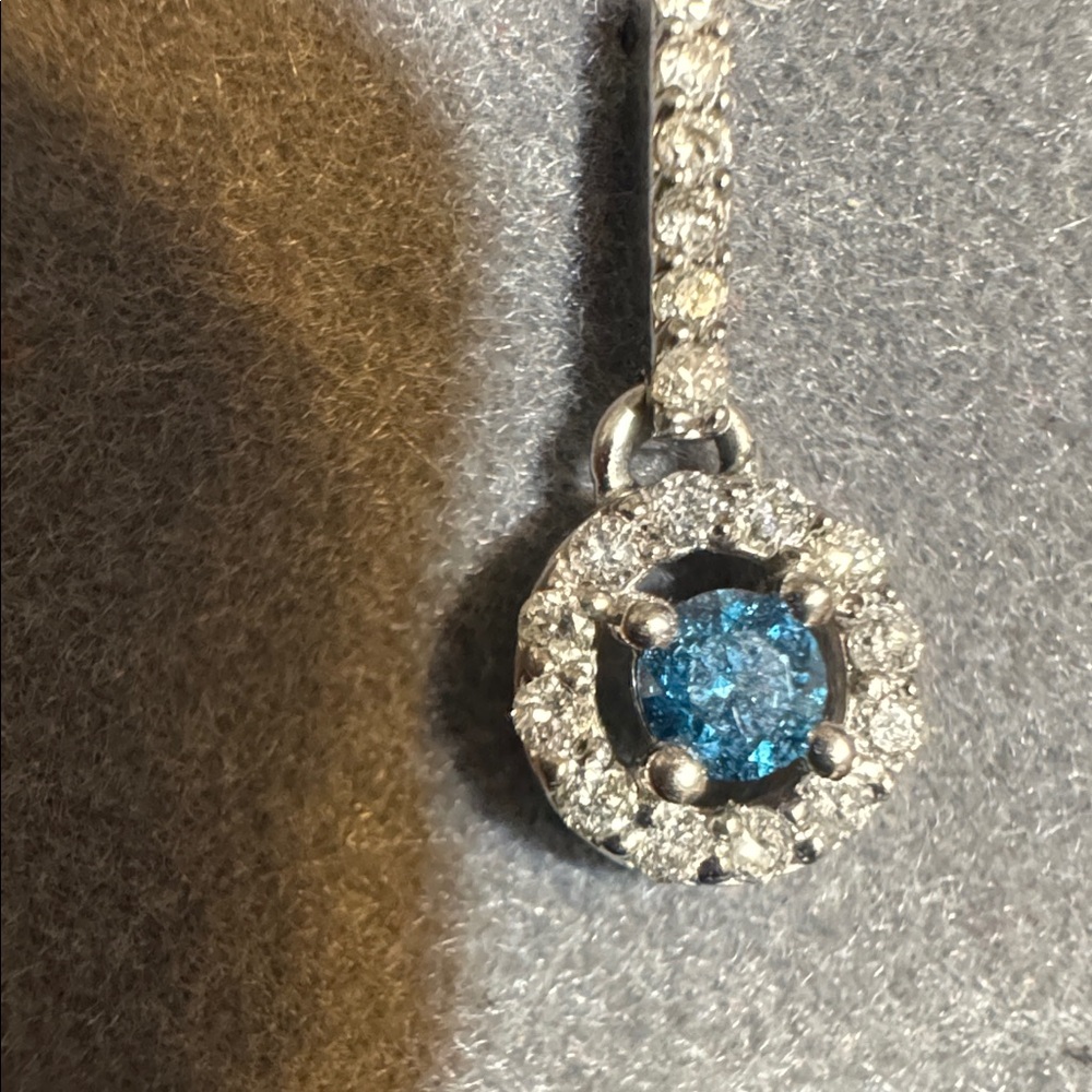 14 K White Gold Diamond and Blue Diamond Earrings - Picture 4 of 4